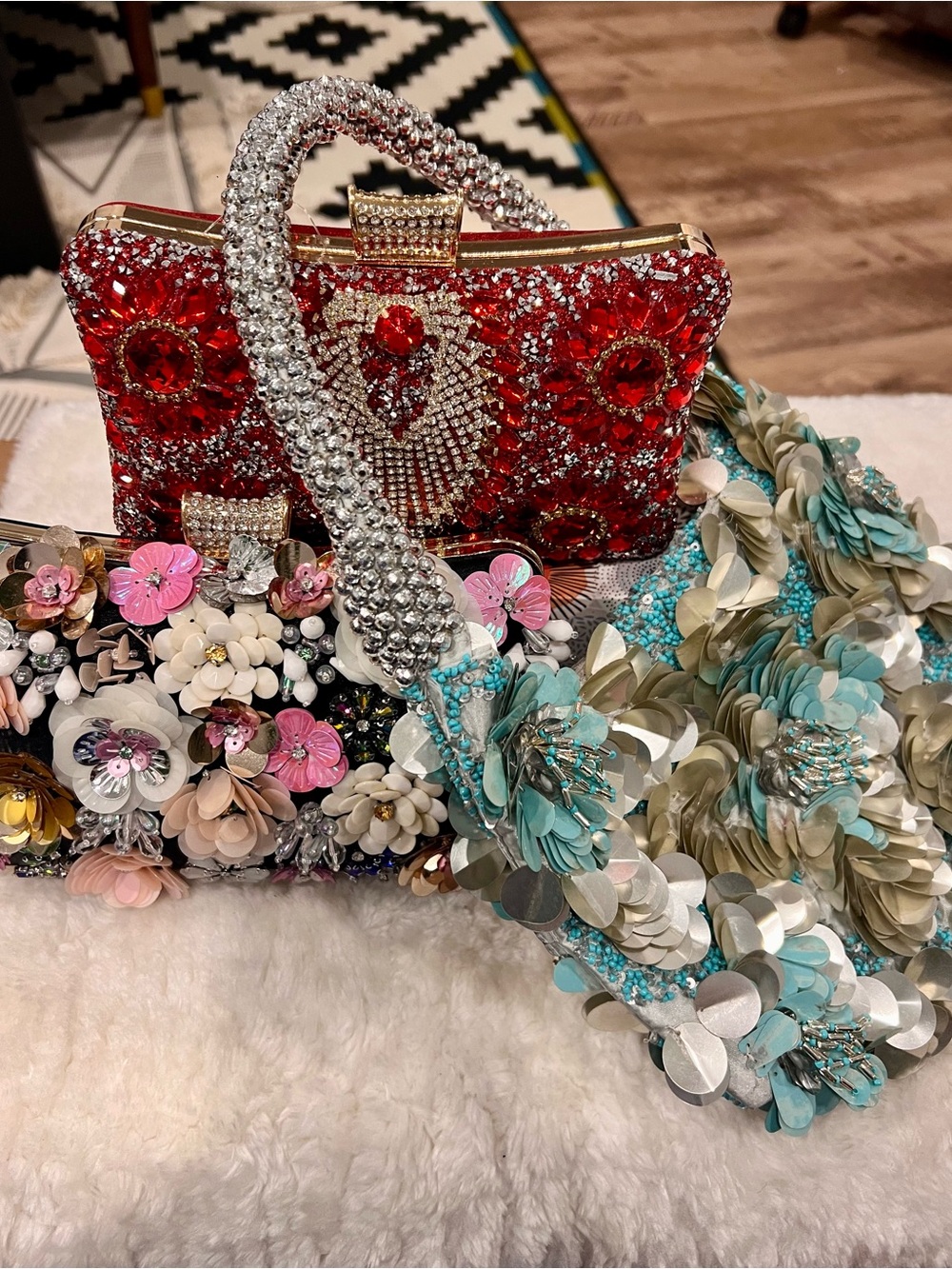 Embellished trio of party bags for prom, weddings, dress up events!